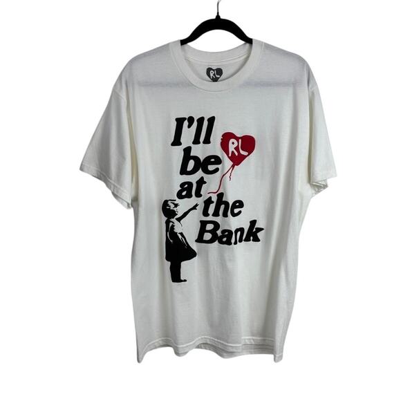 Red Letter "I'll be at the bank see" shirt Banksee Graphic Tee Men's L White
